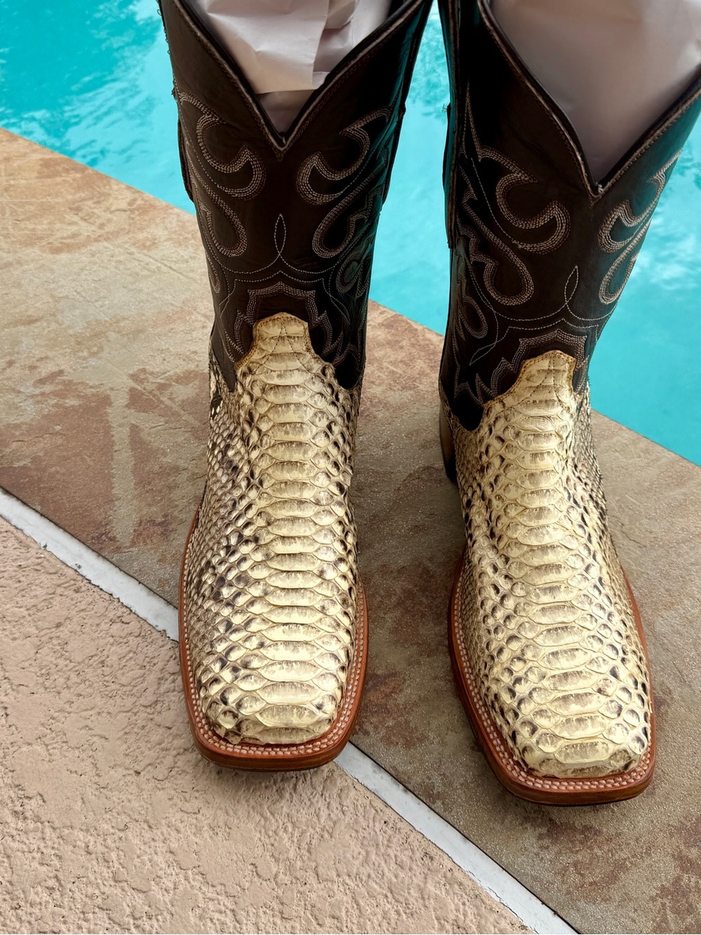 Men's Exotic Python Square Toe Western Boots and matching belt